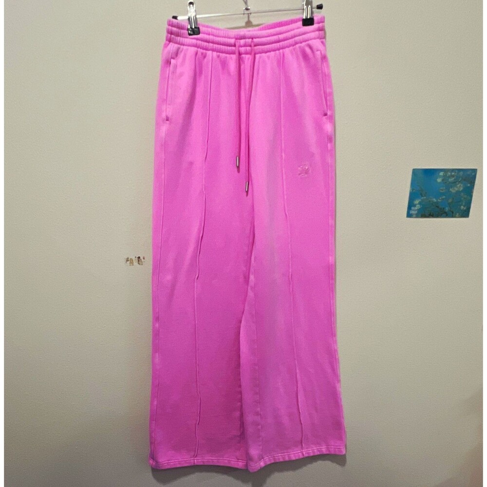 PINK Women’s Wide Leg Sweatpants Pink Drawstring Pockets Solid Logo XS